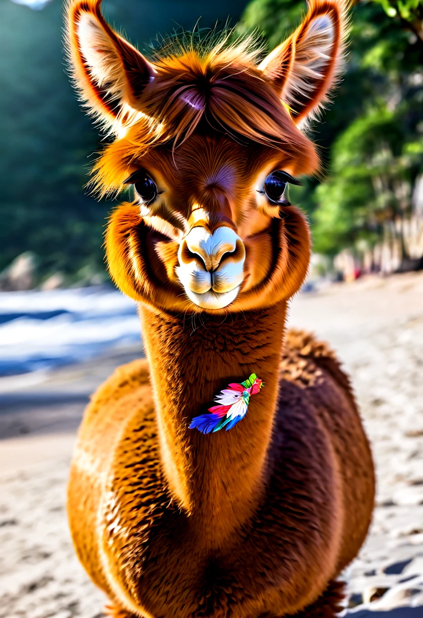 An Alpaca, aesthetic, (ultra-detailed, highres, masterpiece:1.2), alpaca, quirky, whimsical, playful, colorful, vibrant, fun, surreal, cartoony, imaginative, unexpected, unpredictable, surprising, mischievous, animated, dynamic, lively, energetic, magical, dreamlike, enchanted, fantasy, whimsical creatures, anthropomorphic, expressive, amusing, comical, entertaining, amusing, joyful, captivating, delightful, joyful, lively, vibrant, interactive, humorous, peculiar, animated, silly, enchanting