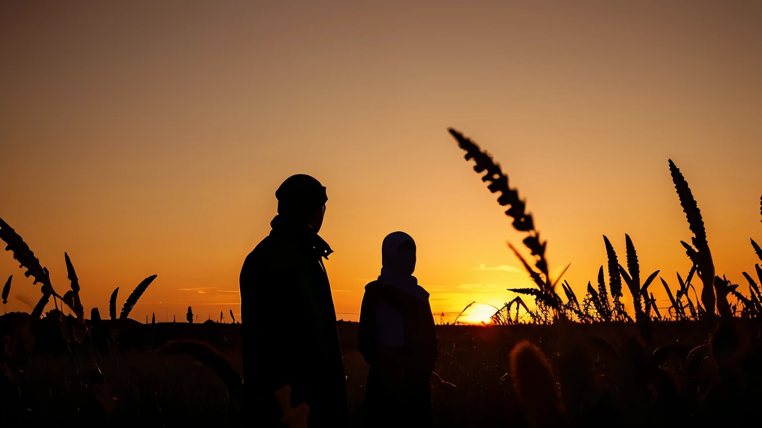 silhouette of a person, silhouette over sunset, silhouettes in field behind, silhouette of women with hijab, looking at sunset, silhouette of a man, during a sunset, in the sunset, at the sunset, with sunset, sunset photo, with a sunset, looking out at a sunset, silhouette :7, at a beautiful sunset