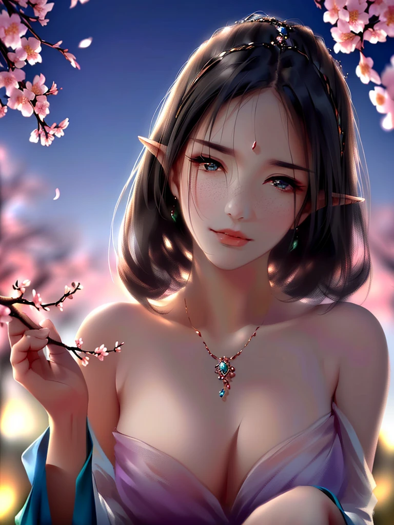 anime style, super fine illustration, highly detailed, dynamic angle, beautiful detailed, 8k, On a spring night, the cherry trees illuminated by the city lights are quietly shining. BREAK A woman stands still, captivated by the beautiful scene, watching the cherry blossoms flutter down. BREAK Her expression tells of her heartfelt admiration for the arrival of spring and the beauty of the cherry blossoms. very good illustration, High detail, dynamic angle, beautiful detailing,2D, (Best quality, masterpiece, Beauty, tenderness), Anime, Highly detailed face, very detailed eyes, very detailed background, Ideal lighting, Whole body, 1 girl, One, (Very detailed cat ears), (Very detailed ears behind the hair), Finely detailed eyes, ears covered with hair,