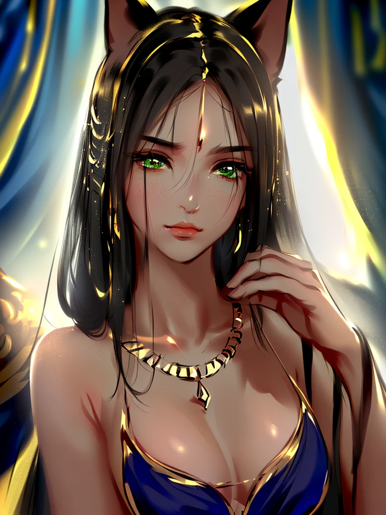 very good illustration, High detail, dynamic angle, beautiful detailing,2D, (Best quality, masterpiece, Beauty, tenderness), Anime, Highly detailed face, very detailed eyes, very detailed background, Ideal lighting, Whole body, 1 girl, One, (Very detailed cat ears), (Very detailed ears behind the hair)? Goddess Bastet, Ancient Egypt \(Очень подробный Ancient Egyptian\), Very detailed clothes, green eyes, Finely detailed eyes, ears covered with hair, (Very detailed background)