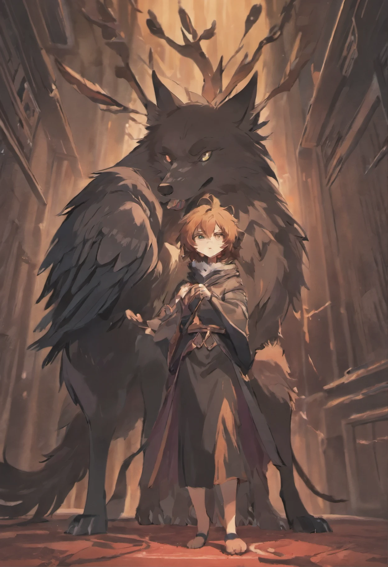 There is a black dog sitting on the ground next to a building, Wear a detailed leather collar, grand col, chien, Spiked collars, Heavy details, spiked collar, cou, !!highly detailed!!, Wearing a collar, beast, Heavy details, presque, 3/4 Vue , collier
