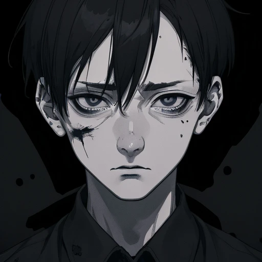 (An old man),(anime),(dark circle eyes),(lack of sleep),(dirty),(disgusted),(weird),(crazy),(depressed),(SPIRAL eyes),(deep TRANCE),(addict),(VERY VERY short hair),(black theme),(dilating pupils),(dull),(miserable),(negative),(lost mind),(chill),(relax),(horror),(small eyes),(black eyes),(creepy),(wounds),(cuts),(bruises),(male),(old),(dynamic),(best anatomy),(emotionless),(simple).