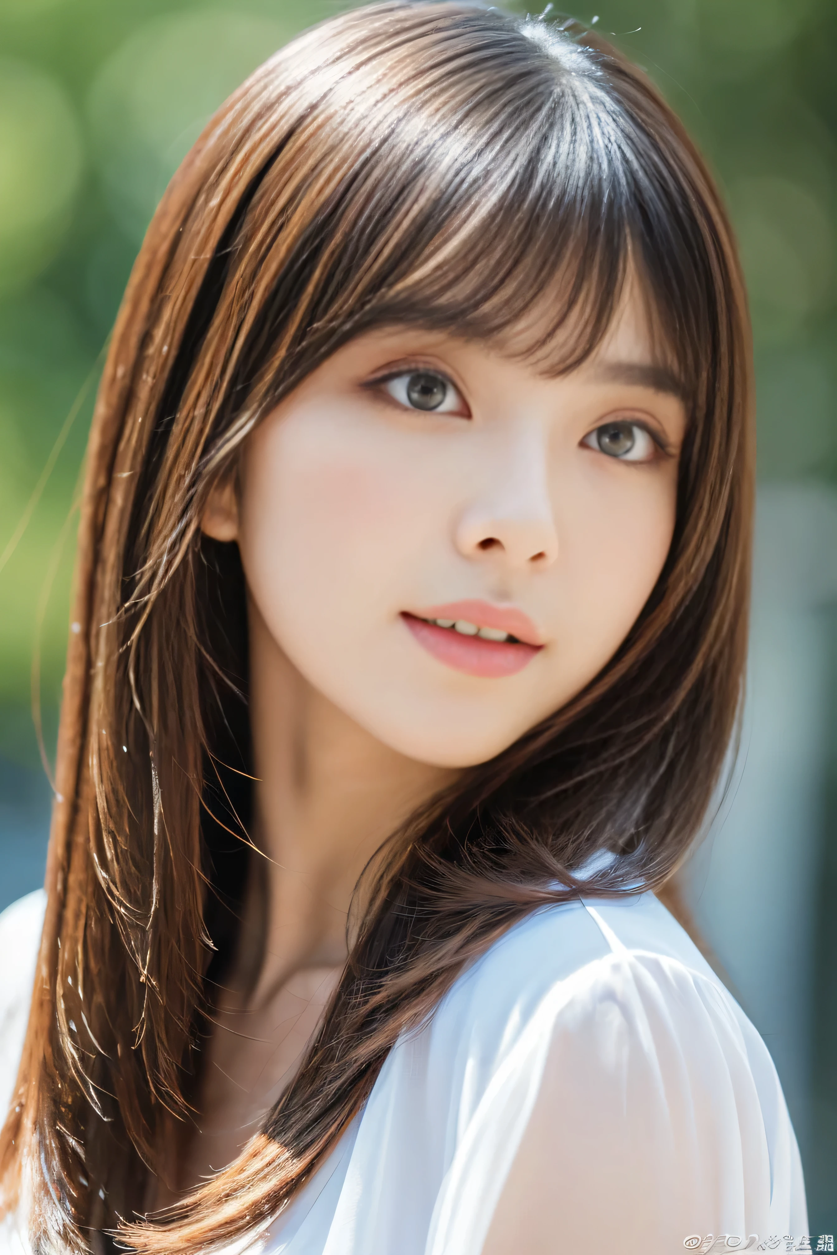 (Pure white background) (A close-up of the face of a 24-year-old Japanese woman) (Her long bangs, Reaching up to her eyes, Well-organized) (She seduces the viewer with her sexy expression.) ((Her hair is so shiny and silky beautiful、Very detailed, thin and very thick medium hair)) ((highest quality)), ((masterpiece)), (Familiar) (Get used to it) Perfect Face (Her skin is a typical Japanese skin color..、Very detailed) (Her hair is very Shiny, Shiny, Fine and detailed.、My hair is thick and silky.) (big breasts) (She's wearing a shiny white silk shirt) (Her face is slim and dignified.., Long, narrow eyes..々Nice face) (Her bangs Well-organized) (She has perfect beautiful makeup Lipstick is light red A solid eyeliner) (Her hair is a beautiful black color.) ((Rich 1.4)) (Extremely detailed 8K) (Stable diffusion model) (Ultra-fine skin texture 1.4) (Actual, Vibrant:1.4), double eyelid Sharp focus:1.2、Beautiful woman:1.4 Dynamic Lighting (Genuine RAW photos taken by professional photographers)