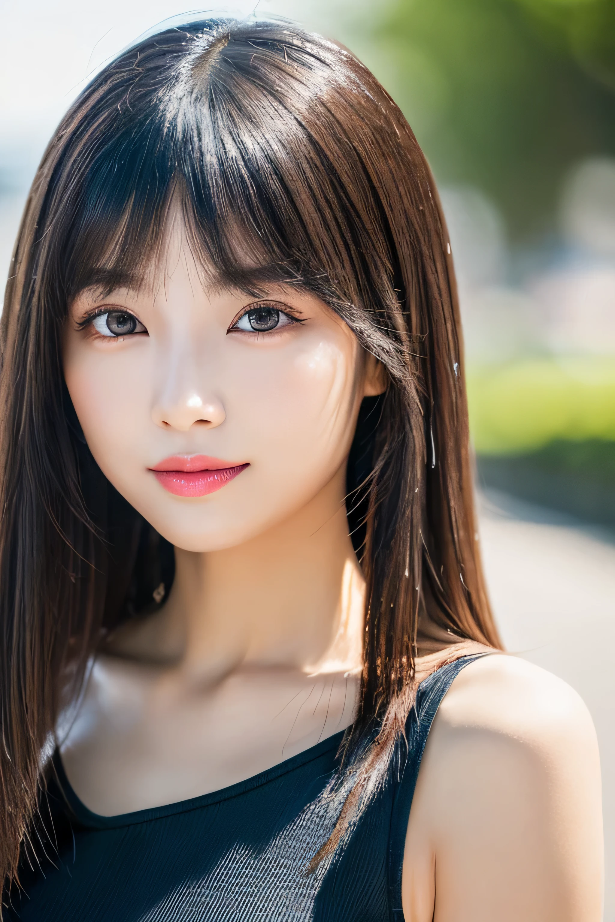 (A 24-year-old Japanese woman) (Her long bangs, Reaching up to her eyes, Well-organized) (She has a pleading look on her face) (Close-up of face from neck up) ((Her hair is incredibly straight、Very shiny and silky beautiful、Very detailed, fine, and very thick, jet black medium length hair)) ((highest quality)), ((masterpiece)), (Familiar) (Get used to it) Perfect Face (Her skin is a typical Japanese skin color..、Very detailed) (Her hair is very Shiny, Shiny, Fine and detailed.、My hair is thick and silky.) (big breasts) (She's wearing a shiny white silk shirt) (Her face is slim and dignified.., Long, narrow eyes..々Nice face) (Her bangs Well-organized) (She has perfect beautiful makeup Lipstick is light red A solid eyeliner) (Her hair is a beautiful black color.) ((Rich 1.4)) (Extremely detailed 8K) (Stable diffusion model) (Ultra-fine skin texture 1.4) (Actual, Vibrant:1.4), double eyelid Sharp focus:1.2、Beautiful woman:1.4 Dynamic Lighting (Genuine RAW photos taken by professional photographers)