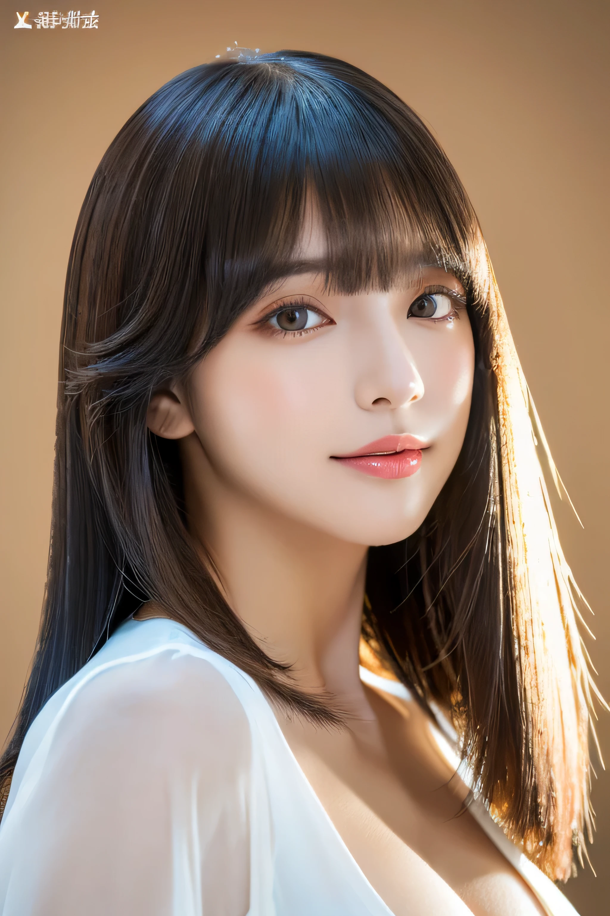 (The background is a pure white wall:1.ID photo number 8) (One of the most beautiful 24-year-old women in Japan) (Very happy expression) ((Her hair is incredibly straight、Very shiny and silky beautiful、A jet black bob cut with a lot of detail, fine hair, and a lot of volume.)) (from above) ((highest quality)), ((masterpiece)), (Familiar) (Get used to it) Perfect Face (Her skin is a typical Japanese skin color..、Very detailed) (big breasts) (She's wearing a shiny white silk shirt) (Her face is slim and dignified.., Long, narrow eyes..々Nice face) (Her bangs Well-organized) (She has perfect beautiful makeup Lipstick is light red A solid eyeliner) (Her hair is a beautiful black color.) ((Rich 1.4)) (Extremely detailed 8K) (Stable diffusion model) (Ultra-fine skin texture 1.4) (Actual, Vibrant:1.4), double eyelid Sharp focus:1.2、Beautiful woman:1.4 Dynamic Lighting (Genuine RAW photos taken by professional photographers) (Her long bangs, Reaching up to her eyes, Well-organized) (Turn your whole body towards the viewer) Professionally light her from the front