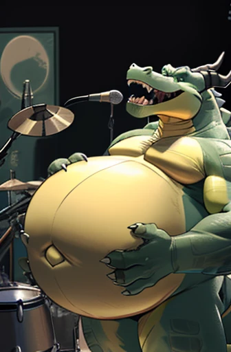 
Furry, dragon, alligator, bara, big belly, fat, yellow belly, green skin, yellow chest, single horn, black horn, pointy horn, snout, vore, squirmy belly, belching, drumming on belly, hand on belly