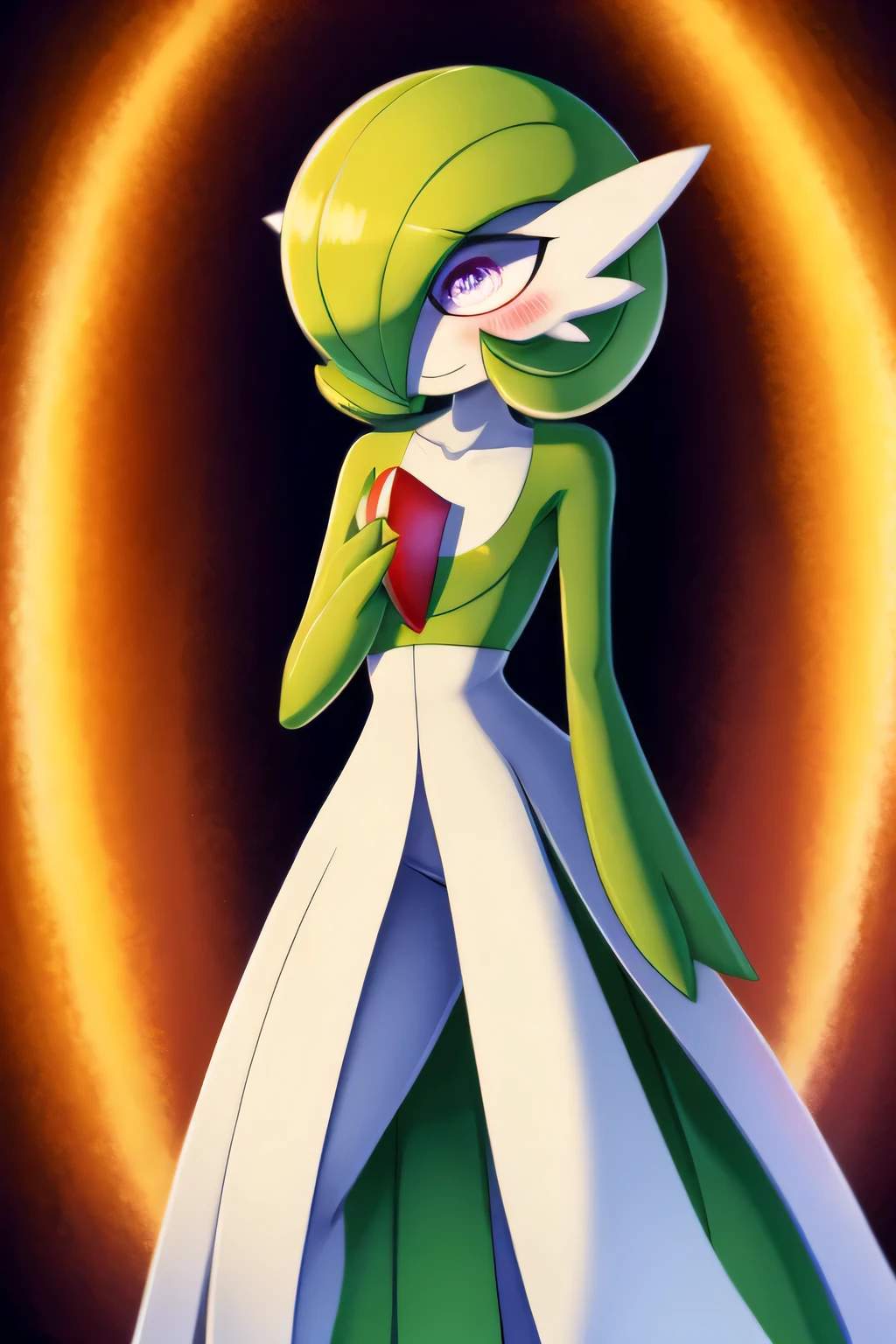 Gardevoir, empty eyes, spiral eyes, enchanted, entraced, hypnotized, infatuation, blush, standing