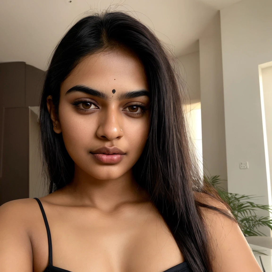 Instagram photo of an Indian-Australian, 21 years, Sleek black hair, straight cascade, deep brown eyes, expressive, captivating, thick eyebrows, heart-shaped face, defined cheekbones, warm olive complexion, full lips, naturally rosy