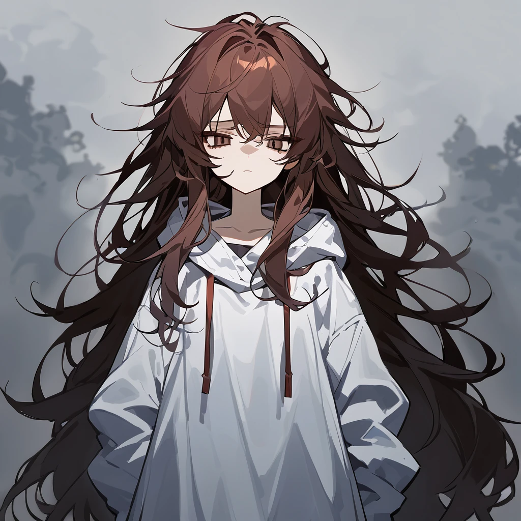 Baggy clothes, messy hair, long hair, gloomy expression, beautiful girl