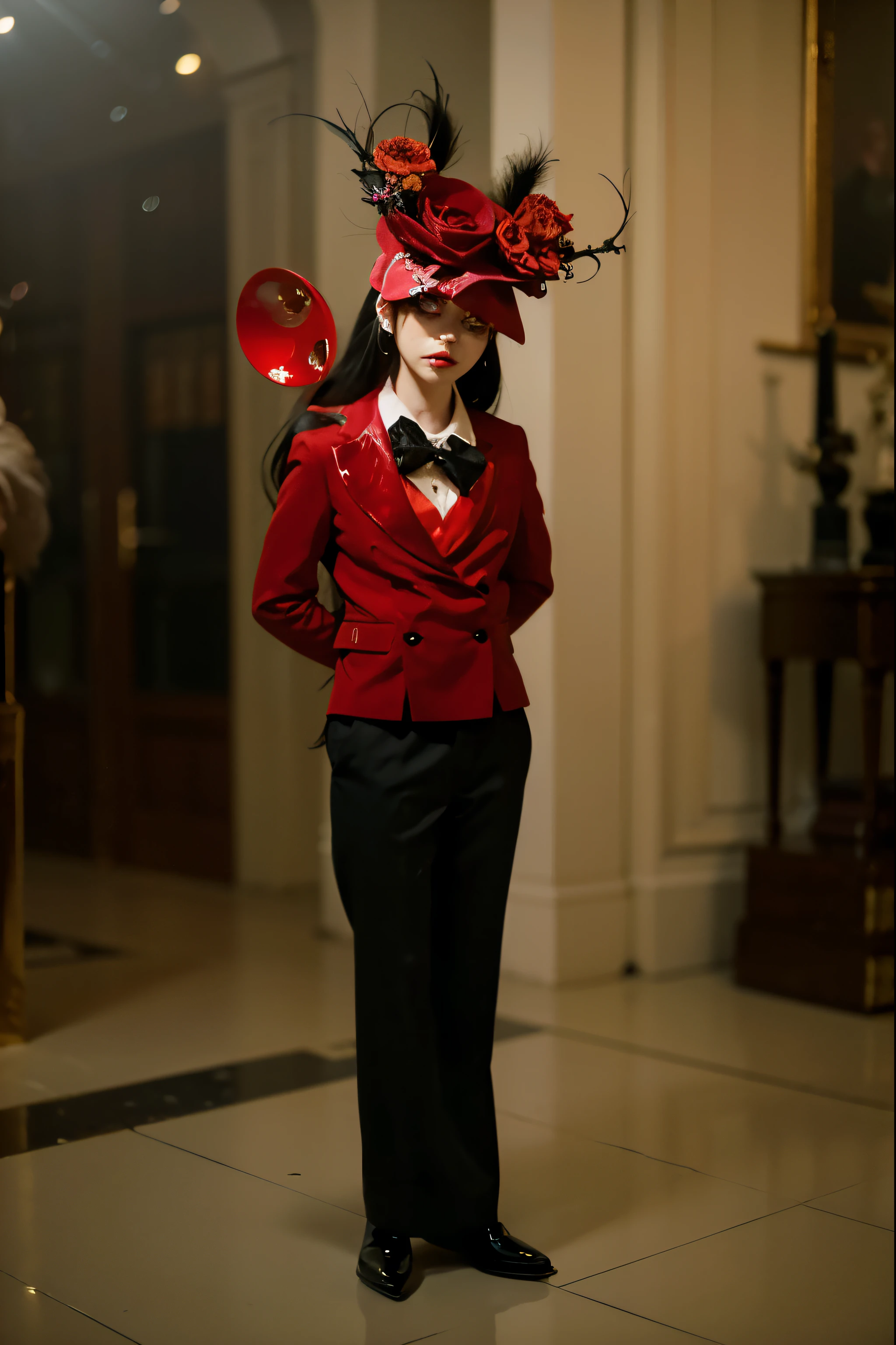 (Best quality, 8k, 32k, Masterpiece, UHD:1.2) Transform the scene into the chaotic yet vibrant Hazbin Hotel from the Hazbin Hotel series. Envision a grand and opulent lobby adorned with luxurious furnishings and extravagant decor, juxtaposed with a hint of sinister undertones. Capture the eclectic mix of colorful characters bustling about, each with their own unique quirks and personalities. Incorporate the whimsical yet eerie atmosphere of the hotel, with flickering lights and mysterious shadows adding to the sense of intrigue. Infuse the scene with the larger-than-life energy of the denizens of Hell as they navigate the twisted corridors and dark secrets of the Hazbin Hotel.