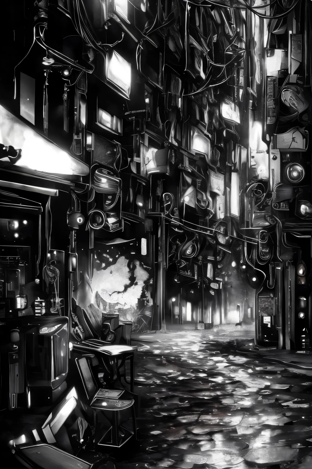 sombre_Fantaisie,cyberpunk, (best quality, dessus de la table),BLANC,1femme,(huge tits:1.3),Mechanical marvel,Robotic presence,Cybernetic Guardian,wear a cybernetic jacket,ville, highest quality digital art, stunning art, fond d'4k screen, Very detailed, Robots militaires,army, zone de guerre,Black and BLANC, highest quality digital art, stunning art, fond d'4k screen,8k,ok euh, disque dur, chef-d'unrivaled work to date, dynamic lighting, cinematic, epic, Damaged mechanical components