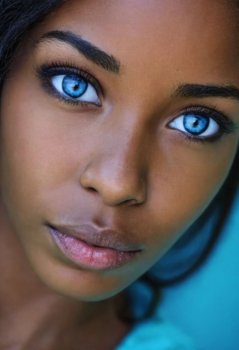 Foto de uma linda mulher (negra), olhos (azuis)