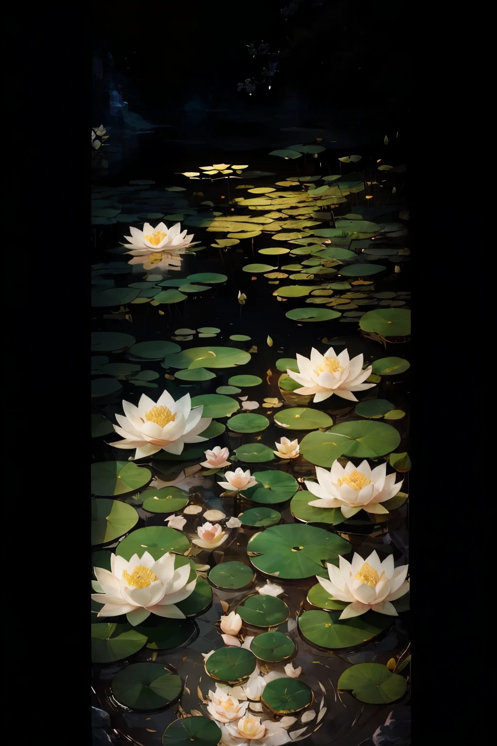 There is a white flower blooming on a pristine piece of jade, located by the side of a sparkling river. The sun casts a soft, warm glow on the lotus, making the pure white petals seem almost translucent. The lotus flowers themselves are made of intricately carved jade, their delicate designs reflecting the crystal-clear waters of the river. The panoramic view of Jade Mountain and its lush greenery frames this idyllic scene.
This high-resolution image boasts enhanced clarity and new details brought by side lighting. Each grain of jade, each petal of the lotus flower, is rendered with meticulous precision, creating an
