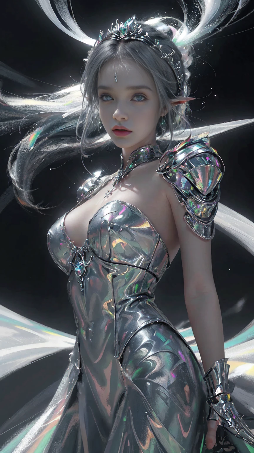 8K, Ultra High Definition, Super detailed, grown woman of 40 years, milf, sexy woman Shiny detailed hair, detailed face, normal landscape, solo, looking at viewer, {{best quality}}, {{masterpiece}}, {{ultra-detailed}}, {detailed light}, ultra high quality eyes, detailed eyes, perfect eyes, large eyes, blue eyes, wearing a metallic dress, white hair, long hair, beautiful, skinny body, White skin, slutty, erotic, blushing, open mouth, standing in suggestive pose, ((nsfw))