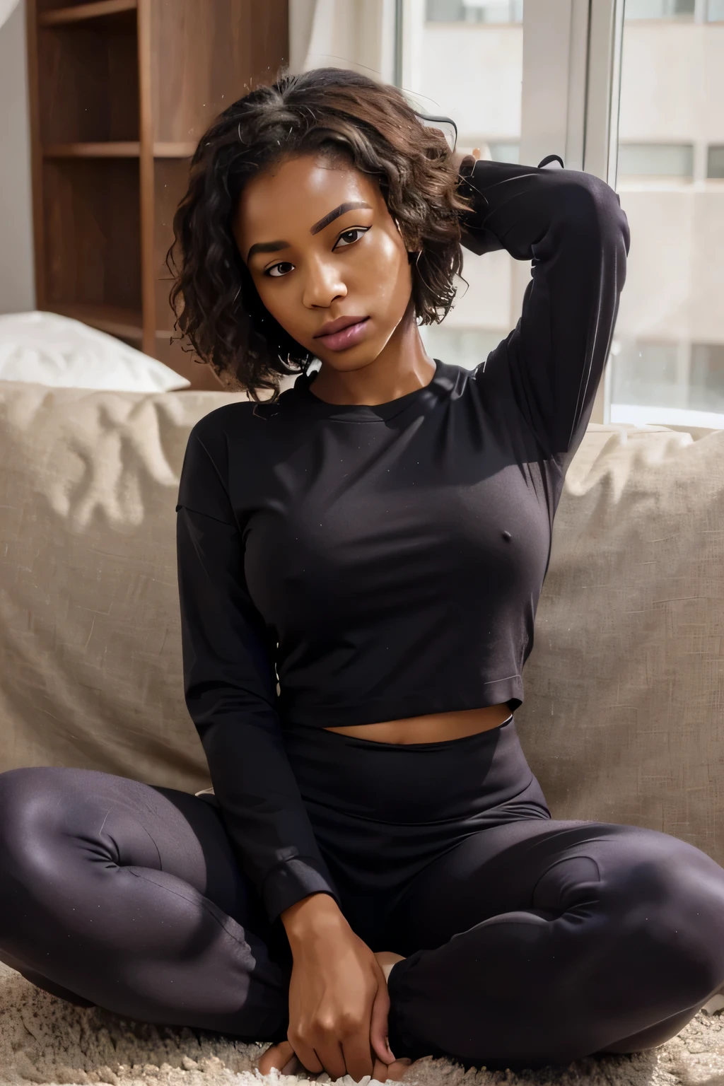 black female meditating in pj
in  tight activewear imagie size 1280x720 px