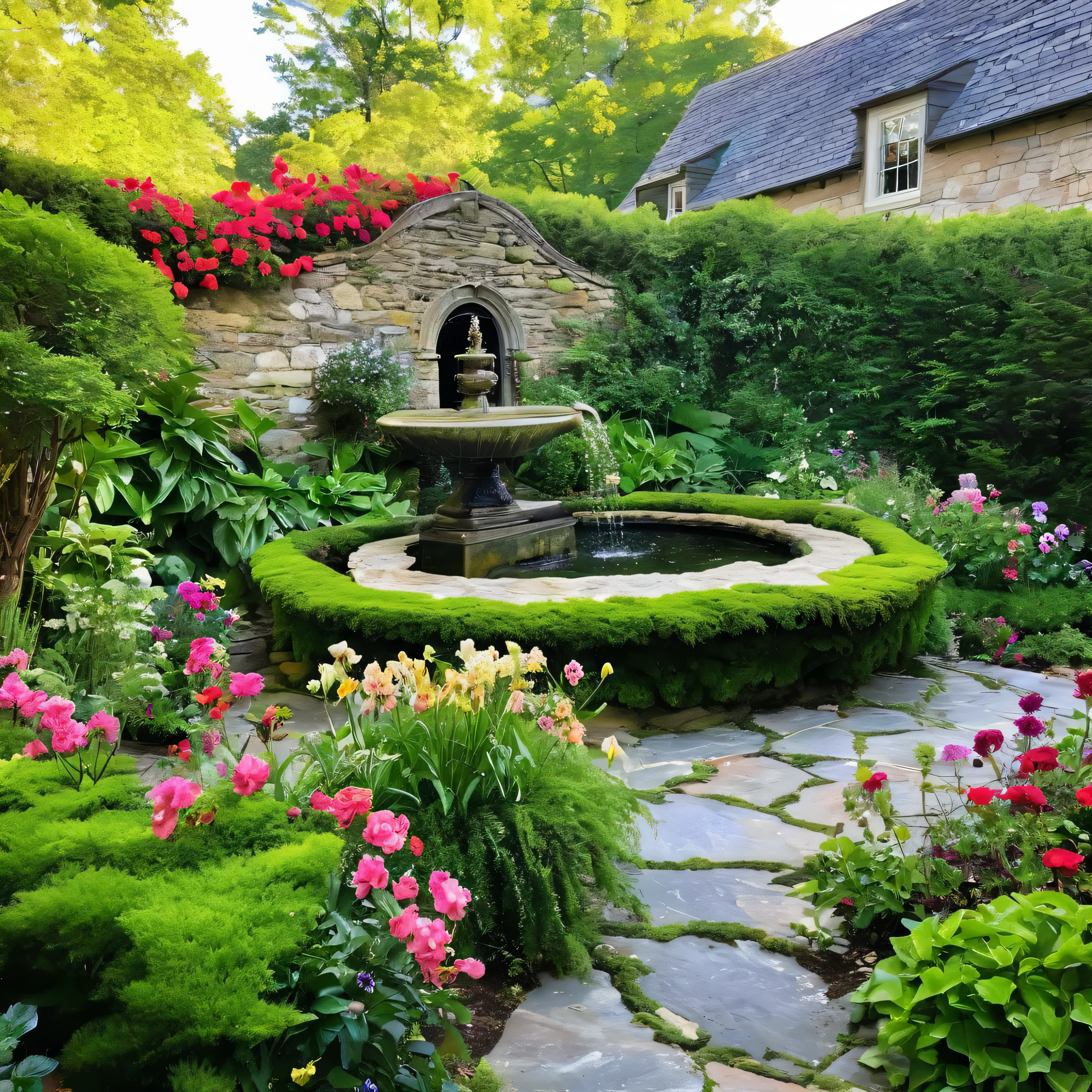 Step into the tranquil sanctuary of my Cozy Reading Corner, nestled amidst the enchanting beauty of my European-inspired garden. Here, a charming fountain or water feature takes center stage, its gentle cascades providing a soothing backdrop for moments of quiet reflection and literary escape. Surrounding the fountain, you'll find the latest in cozy reading furniture, including plush armchairs and elegant chaise lounges, inviting you to sink into their embrace and lose yourself in the pages of your favorite book. Moss-covered stone walls and trailing creepers lend an air of rustic elegance to the space, while bursts of colorful flowers add a vibrant pop of color to the serene surroundings. With perfect lighting casting a warm glow over the scene, my Cozy Reading Corner is the ideal spot to unwind, relax, and immerse yourself in the magic of storytelling amidst the beauty of nature.