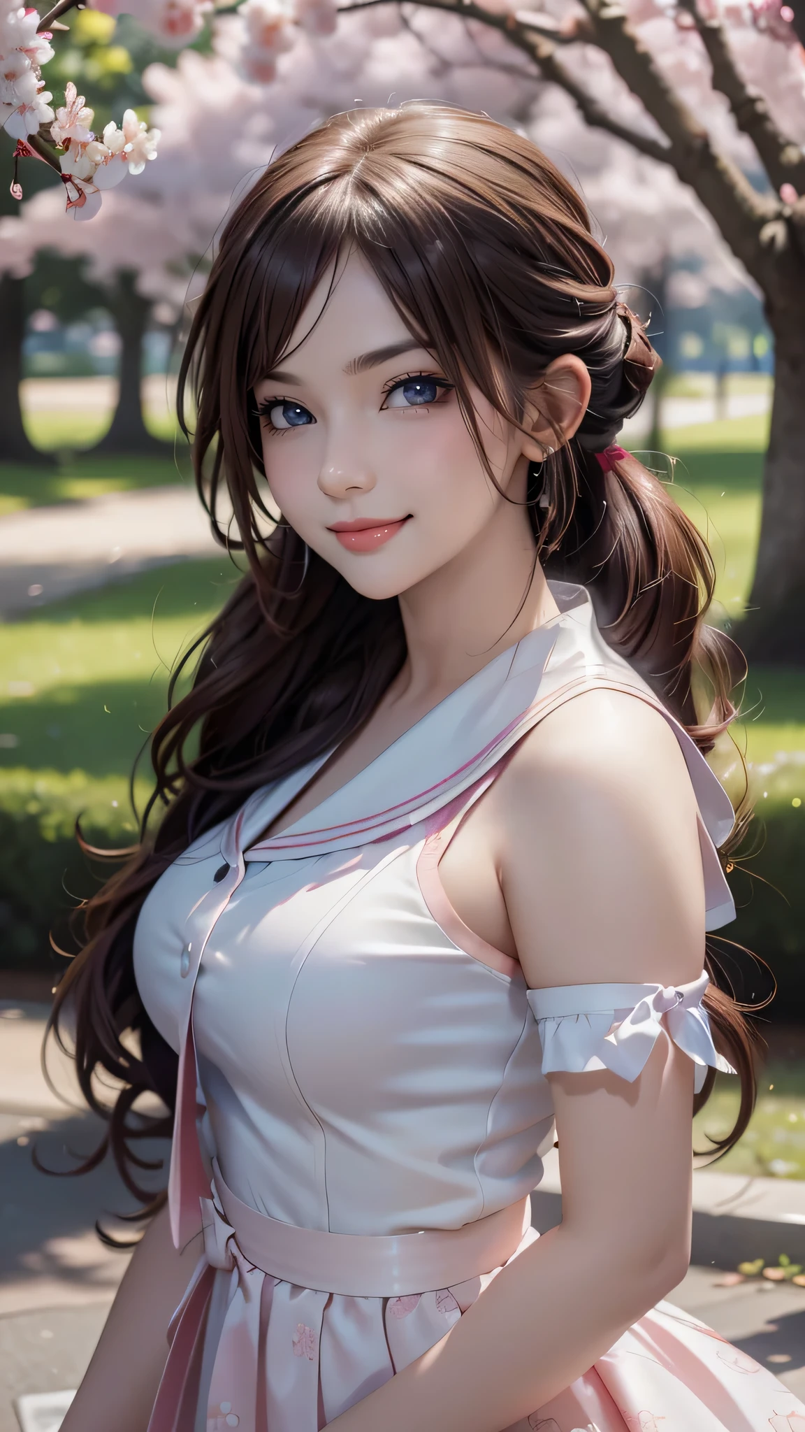 A park where cherry blossoms dance,high school girl,(random pose),(random hairstyle),(Highest image quality,(8K), Ultra-realistic, Best Quality, High quality, High Definition, high quality texture, high detailing, Beautiful detailed, fine detailed, extremely details CG, Detailed texture, realistic representation of face, masterpiece, presence)