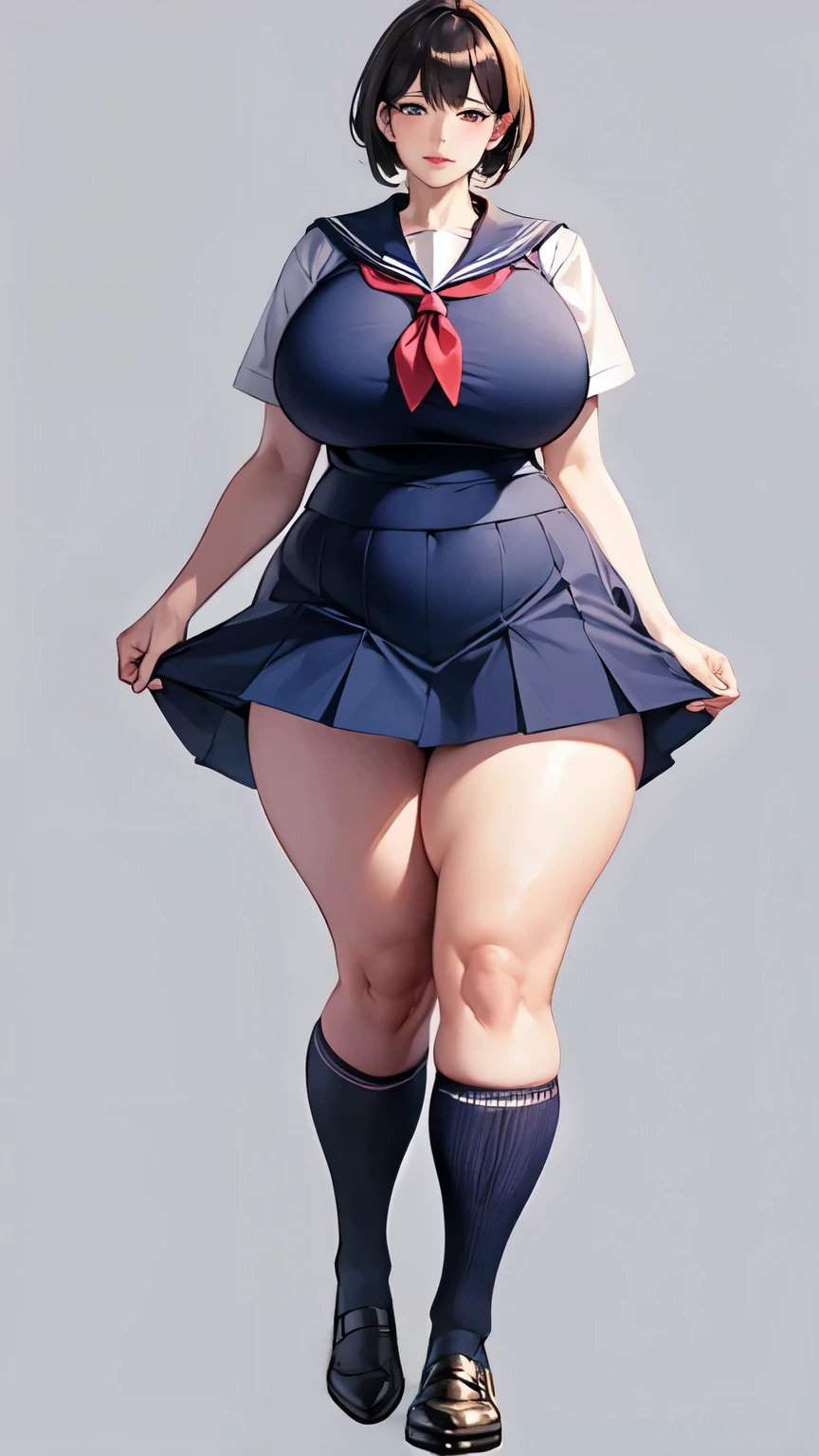huge breasts, big hips,full body shot, mature mother, Whip whip lower body, plump thighs, plump calves, bewitching mature woman, Perfect body, plus size model,high school girl,sailor suit, skirt is short,Mature woman wearing sailor suit,