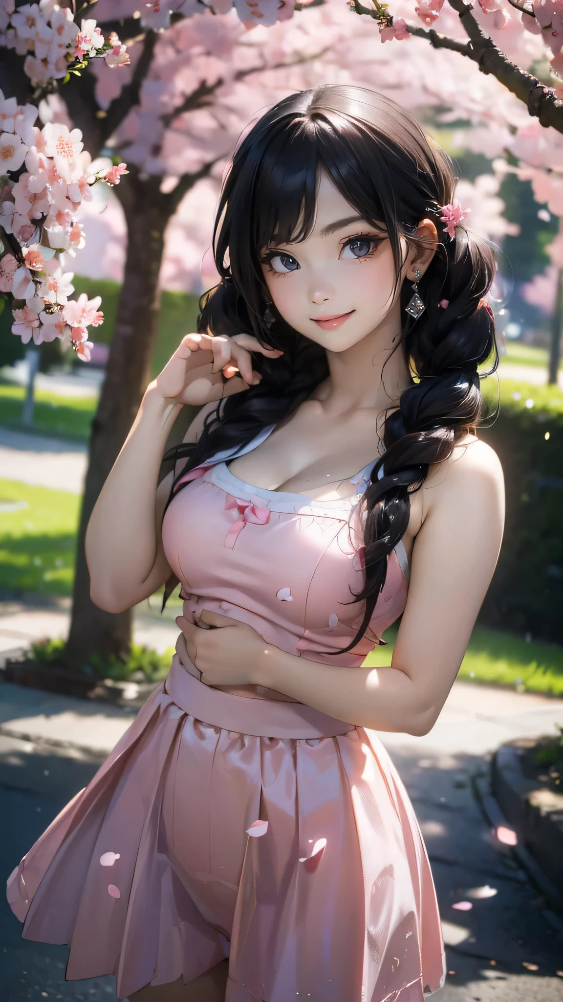 A park where cherry blossoms dance,high school girl,(random pose),(random hairstyle),(Highest image quality,(8K), Ultra-realistic, Best Quality, High quality, High Definition, high quality texture, high detailing, Beautiful detailed, fine detailed, extremely details CG, Detailed texture, realistic representation of face, masterpiece, presence)