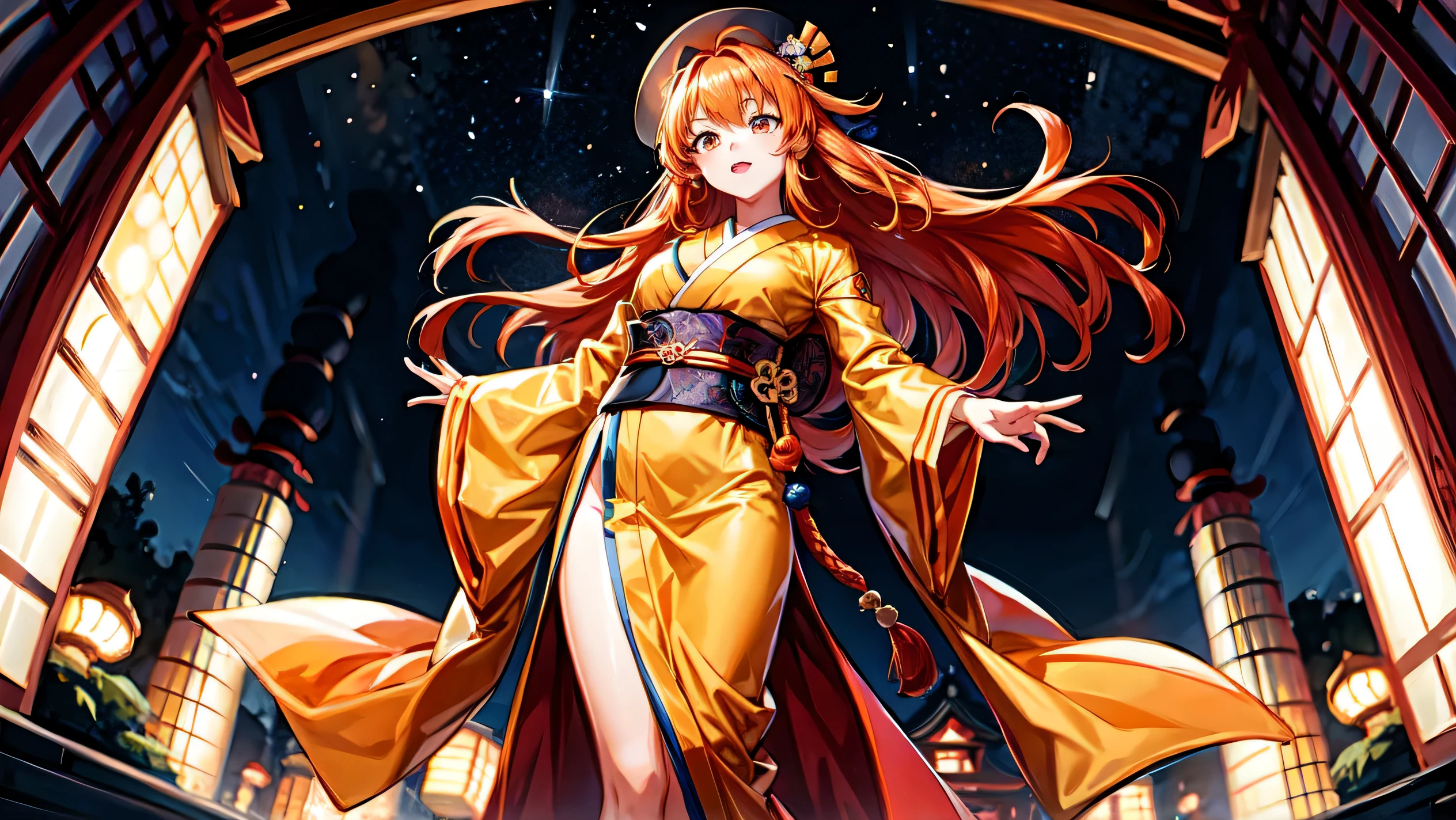 1 girl,Orange Hair,Long Hair (sketch:1.2),High definition, (midnight:1.4),(Japanese style:1.4),princess,trendy
