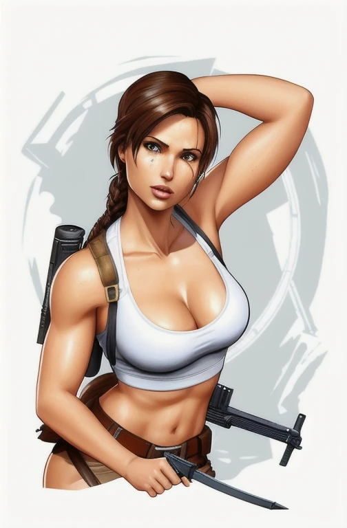 pintura digital, 4k, comic Babes, um desenho animado de uma mulher com uma arma e uma vela, retrato de Lara Croft, Lara Croft, fanart de videogame, Lara Croft relaxando, Tomb Raider linda, Lara Croft comendo durian, suor muscular Lara Croft , arte digital de videogame, arte em alta qualidade, personagem de videogame art, glamourosa Jill Valentine, Tomb Raider, personagem de videogame, Lara Croft medieval