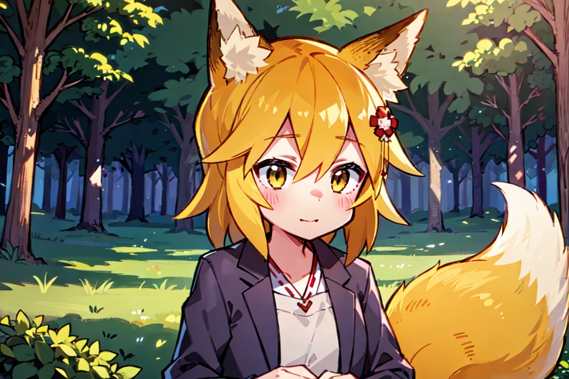 A girl, Fox ears, 4K Image, Beautiful forest, house in the forest