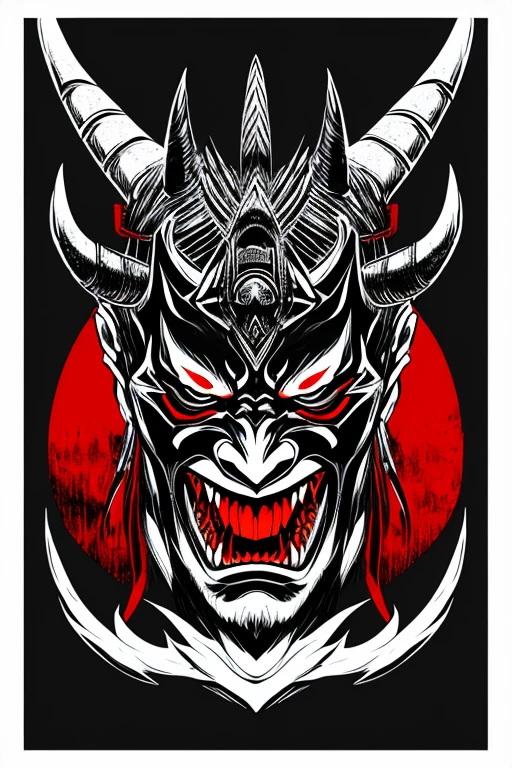 Drawing Made with Charcoal Pencil, 4k, a black and white drawing of a demon face with horns, demon samurai mask, oni mask, samurai with demon mask, samurai mask, Tengu Mask, black and white vector art, samurai demon, Kabuki Mask, inspired by Ryukōsai Jokei, villain wearing a red oni mask, demonic face, Inspired by Eishōsai Chōki