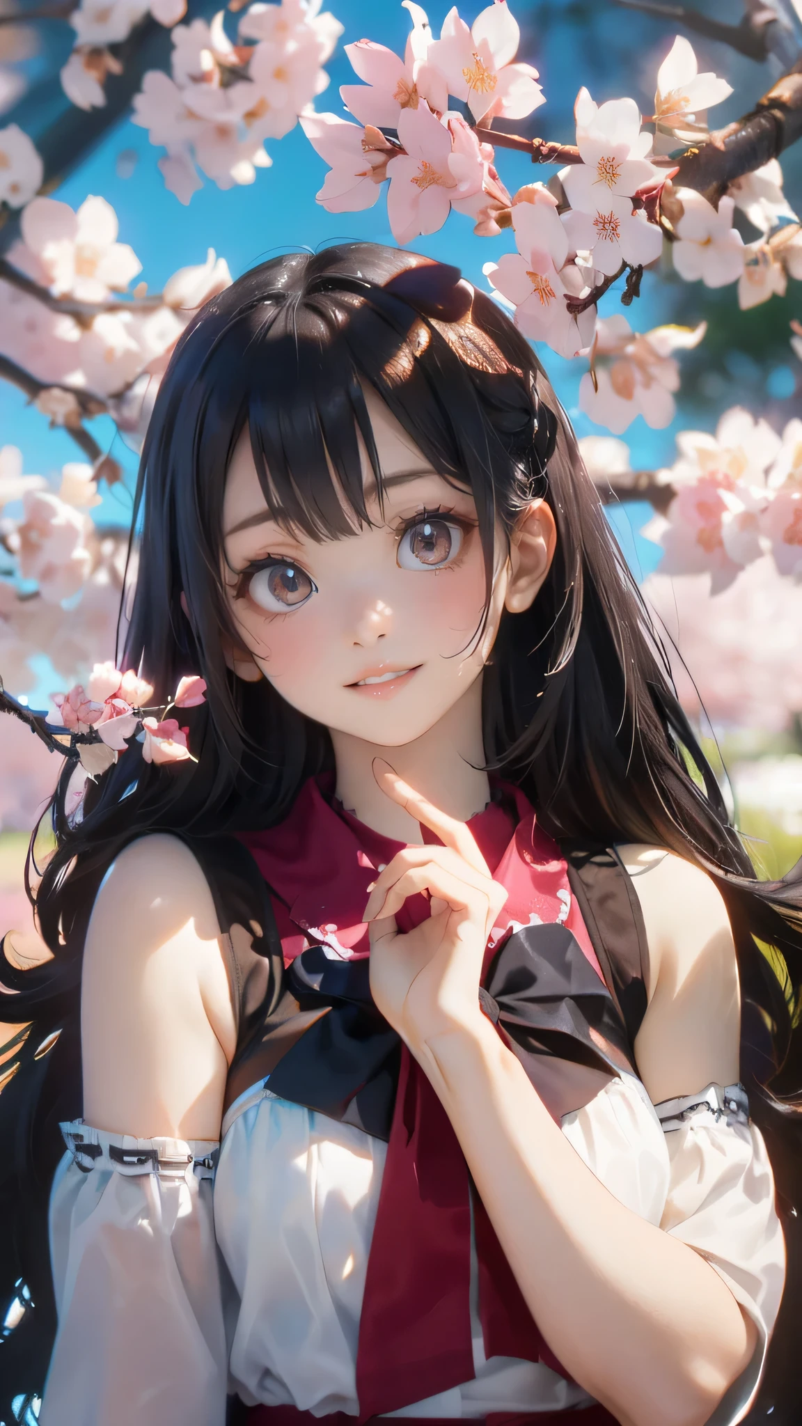 A park where cherry blossoms dance,high school girl,(random cute pose),(random hairstyle),(Highest image quality,(8K), Ultra-realistic, Best Quality, High quality, High Definition, high quality texture, high detailing, Beautiful detailed, fine detailed, extremely details CG, Detailed texture, realistic representation of face, masterpiece, presence)