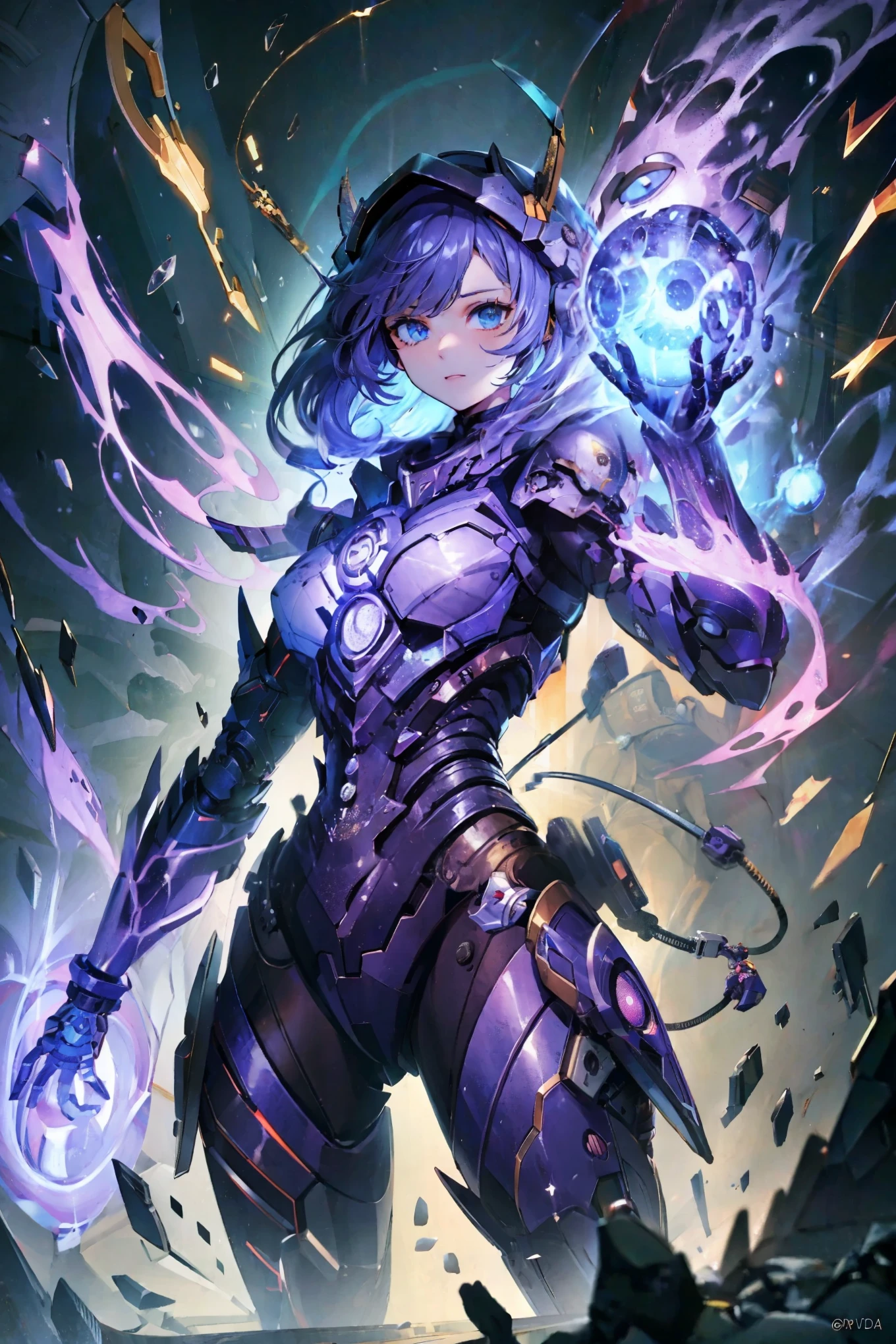Masterpiece, Best Quality, High Resolution, 1girl, Super High Resolution, Solo, Mech, D.VA, galaxy themed armor and weaponry