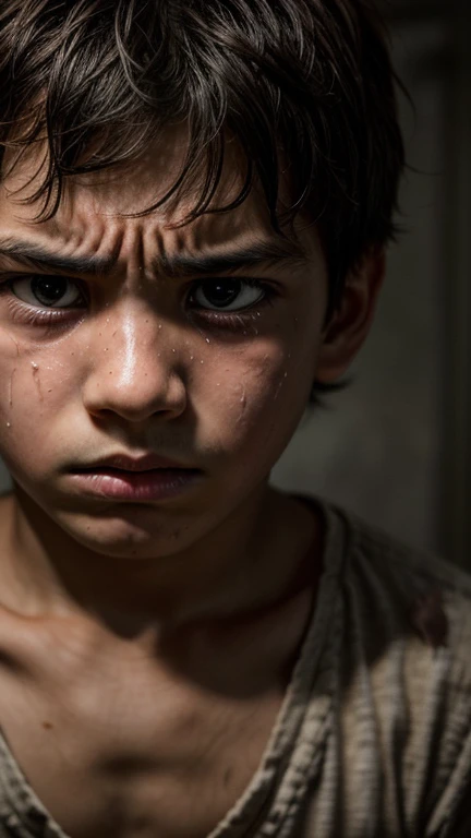 The son's face filled with despair as he realizes the severity of his situation, captured in a close-up shot.
