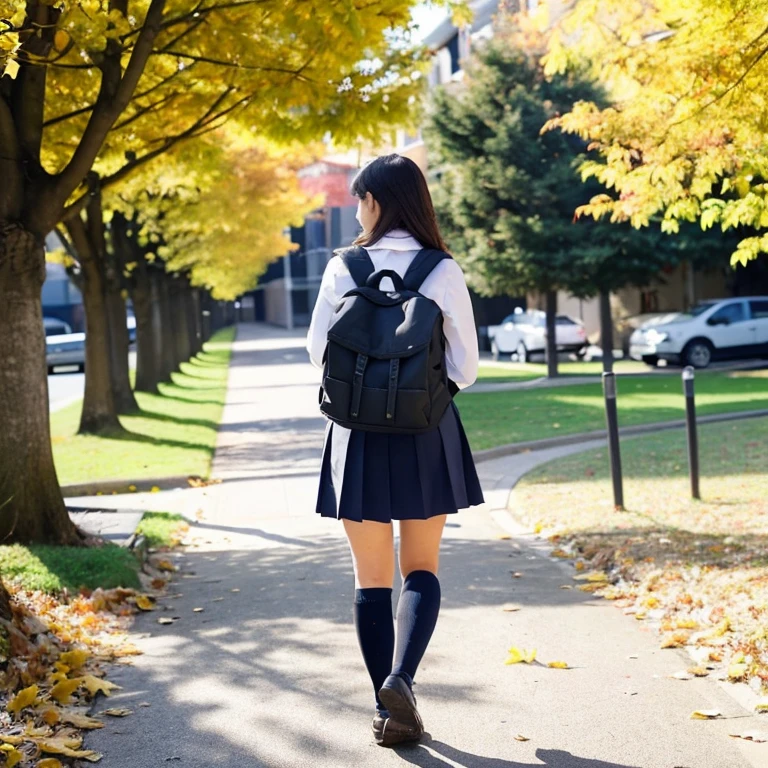 ((Best quality, 8K, Masterpiece :1.3)), A beautiful Asian woman wearing a uniform with two backpacks, Japanese , Girls' in Japan, Wearing a uniform at a Japanese , Adorable high school girl, High school girl dressed in, Wearing a uniform, High school girl, Hyper-Realistic high school girl, Hyper-Realistic high school girl,
The wind gently tousles the long, wavy hair of the Arabe woman as she walks towards the school building, her uniform blending perfectly with the crisp autumn leaves underfoot. The two backpacks bounce on her back, filled with textbooks and other necessary school supplies