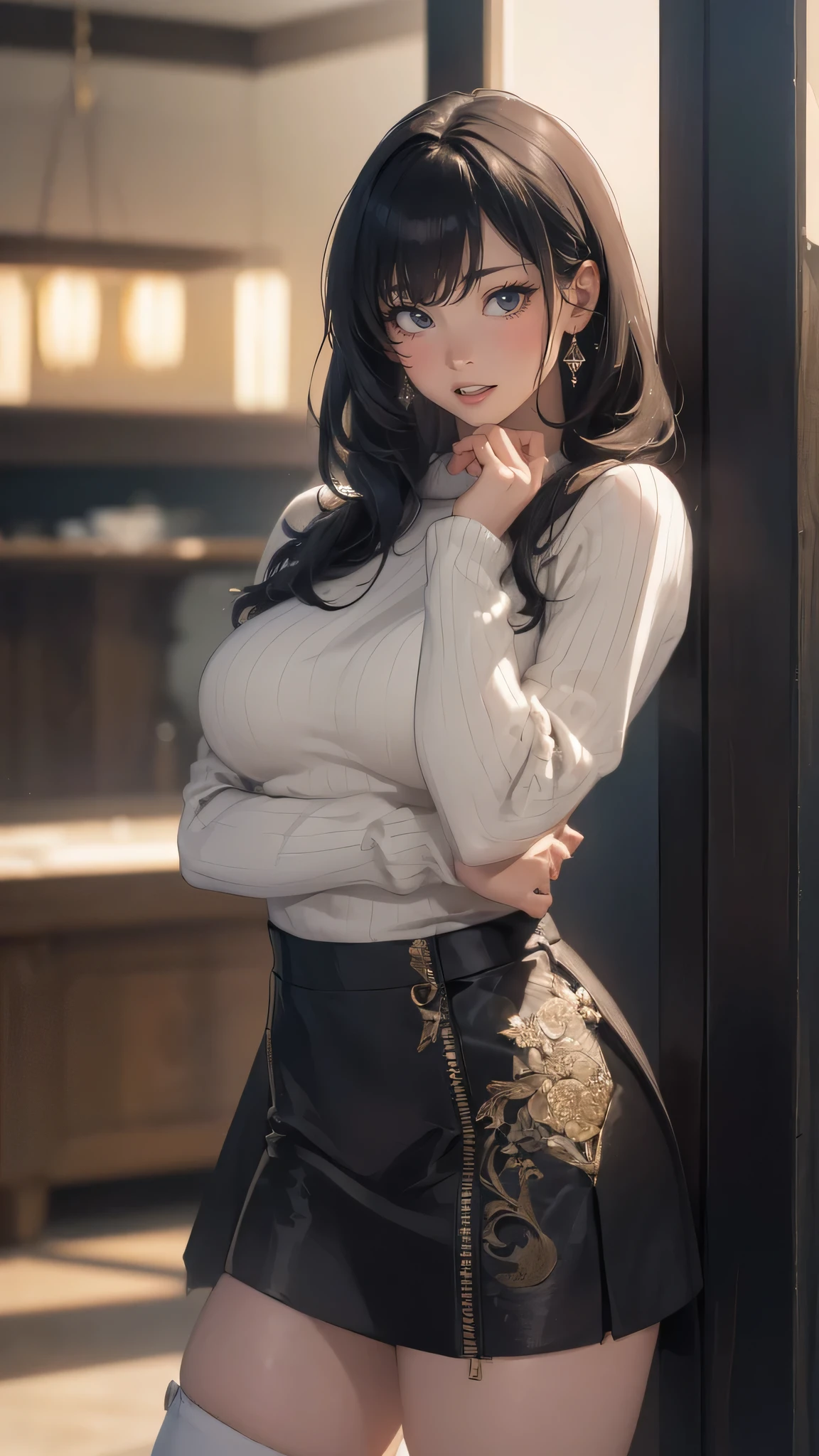 (random porn pose),(random hairstyle),(Highest image quality,(8k),ultra-realistic,best quality, high quality, high definition, high quality texture,high detail,beautiful detailed,fine detailed,extremely detailed cg,detailed texture,a realistic representation of the face,masterpiece,Sense of presence),sweater,tight mini skirt,stockings,Engineer boot