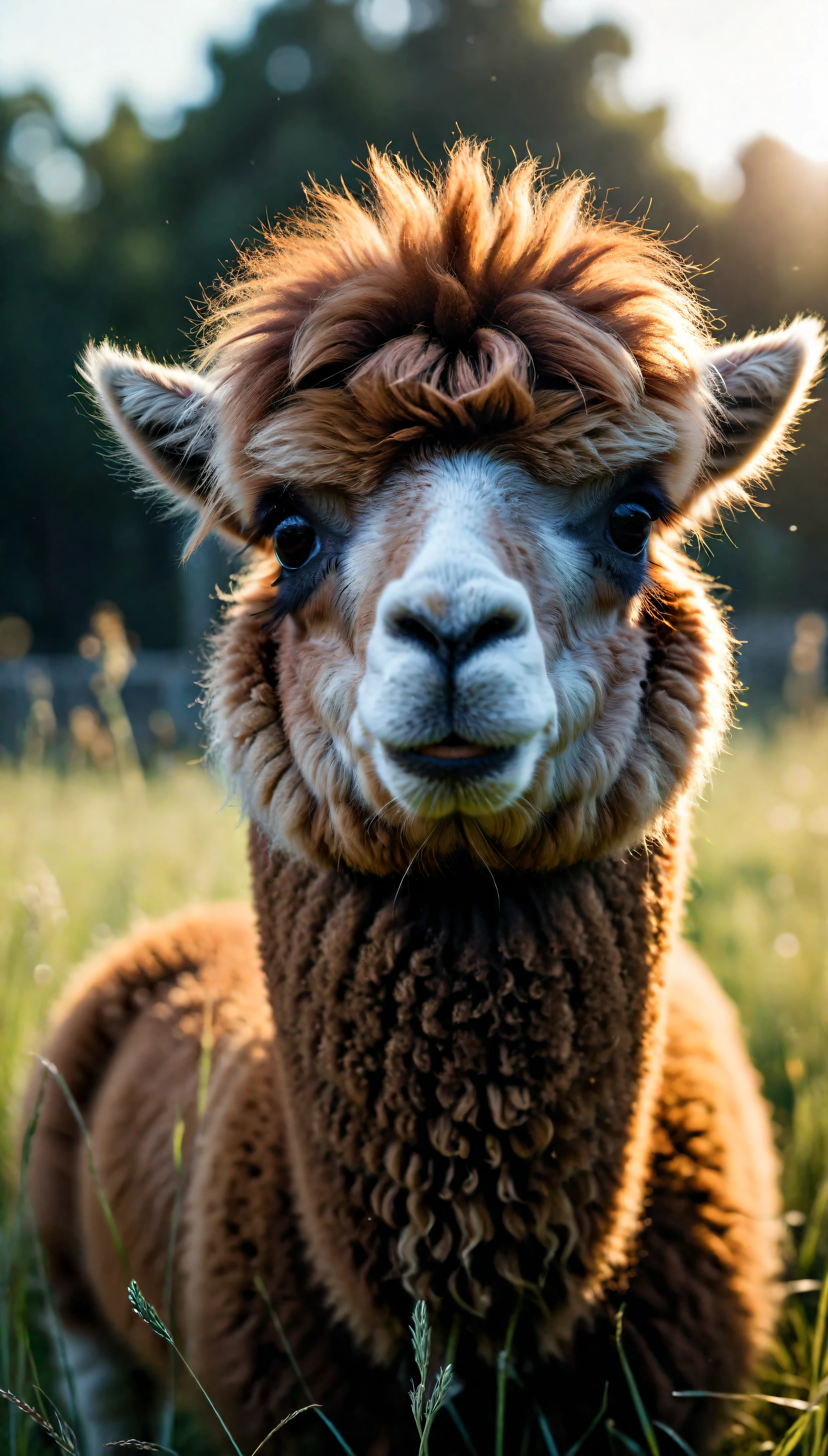 ((Masterpiece in maximum 16K resolution):1.6),((soft_color_photograpy:)1.5), ((Ultra-Detailed):1.4),((Movie-like still images and dynamic angles):1.3). | (Macro shot cinematic photo of exotic Alpaca in a grass field), (an Alpaca), (focus on the Alpaca), (macro lens), (exotic animal), (cute), (delightful atmosphere), (aesthetic photography style), (visual experience),(Realism), (Realistic),award-winning graphics, dark shot, film grain, extremely detailed, Digital Art, rtx, Unreal Engine, scene concept anti glare effect, All captured with sharp focus. | Rendered in ultra-high definition with UHD and retina quality, this masterpiece ensures anatomical correctness and textured skin with super detail. With a focus on high quality and accuracy, this award-winning portrayal captures every nuance in stunning 16k resolution, immersing viewers in its lifelike depiction. | ((perfect_composition, perfect_design, perfect_layout, perfect_detail, ultra_detailed)), ((enhance_all, fix_everything)), More Detail, Enhance.