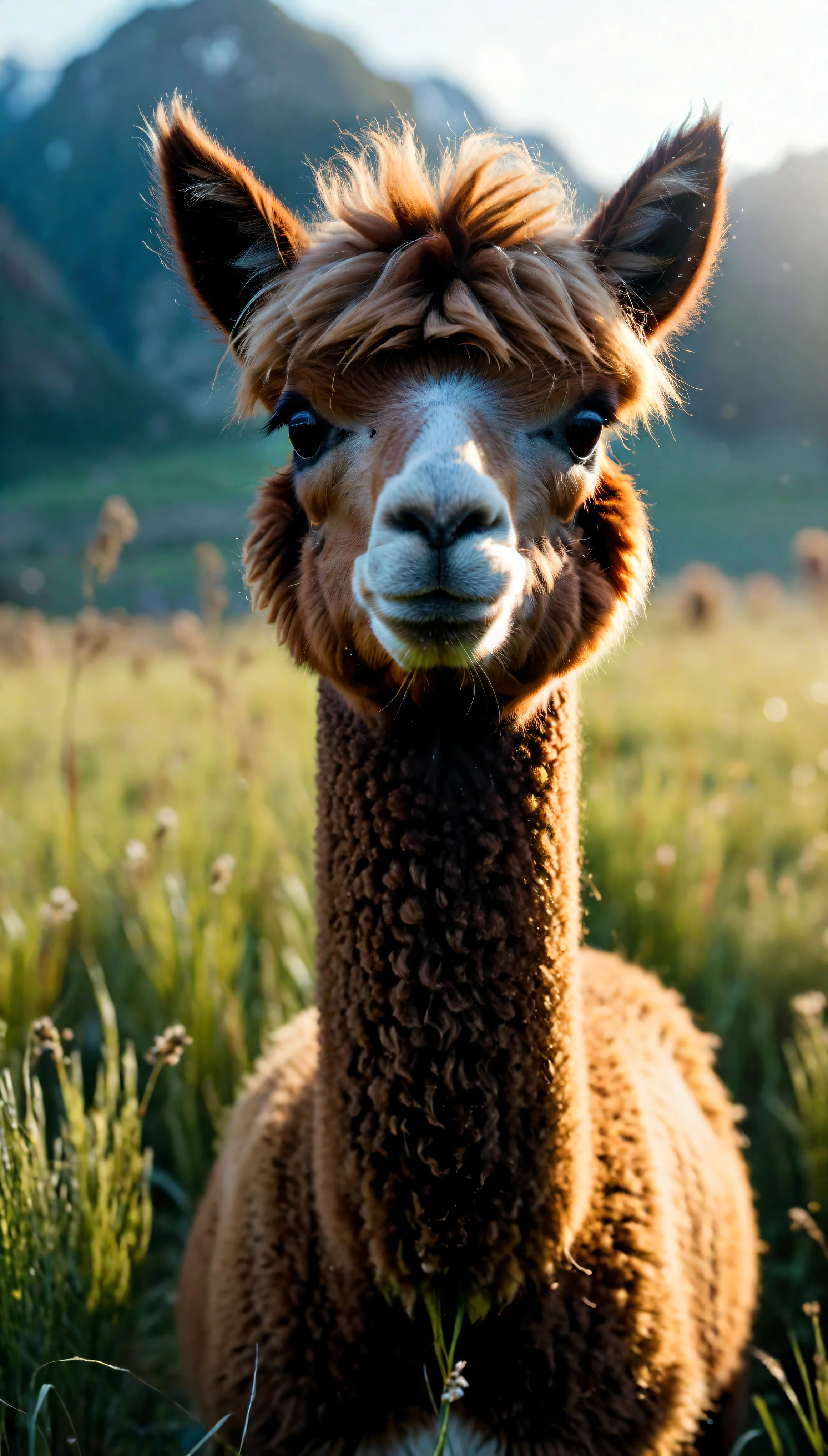 ((Masterpiece in maximum 16K resolution):1.6),((soft_color_photograpy:)1.5), ((Ultra-Detailed):1.4),((Movie-like still images and dynamic angles):1.3). | (Macro shot cinematic photo of exotic Alpaca in a grass field), (an Alpaca), (focus on the Alpaca), (macro lens), (exotic animal), (cute), (delightful atmosphere), (aesthetic photography style), (visual experience),(Realism), (Realistic),award-winning graphics, dark shot, film grain, extremely detailed, Digital Art, rtx, Unreal Engine, scene concept anti glare effect, All captured with sharp focus. | Rendered in ultra-high definition with UHD and retina quality, this masterpiece ensures anatomical correctness and textured skin with super detail. With a focus on high quality and accuracy, this award-winning portrayal captures every nuance in stunning 16k resolution, immersing viewers in its lifelike depiction. | ((perfect_composition, perfect_design, perfect_layout, perfect_detail, ultra_detailed)), ((enhance_all, fix_everything)), More Detail, Enhance.