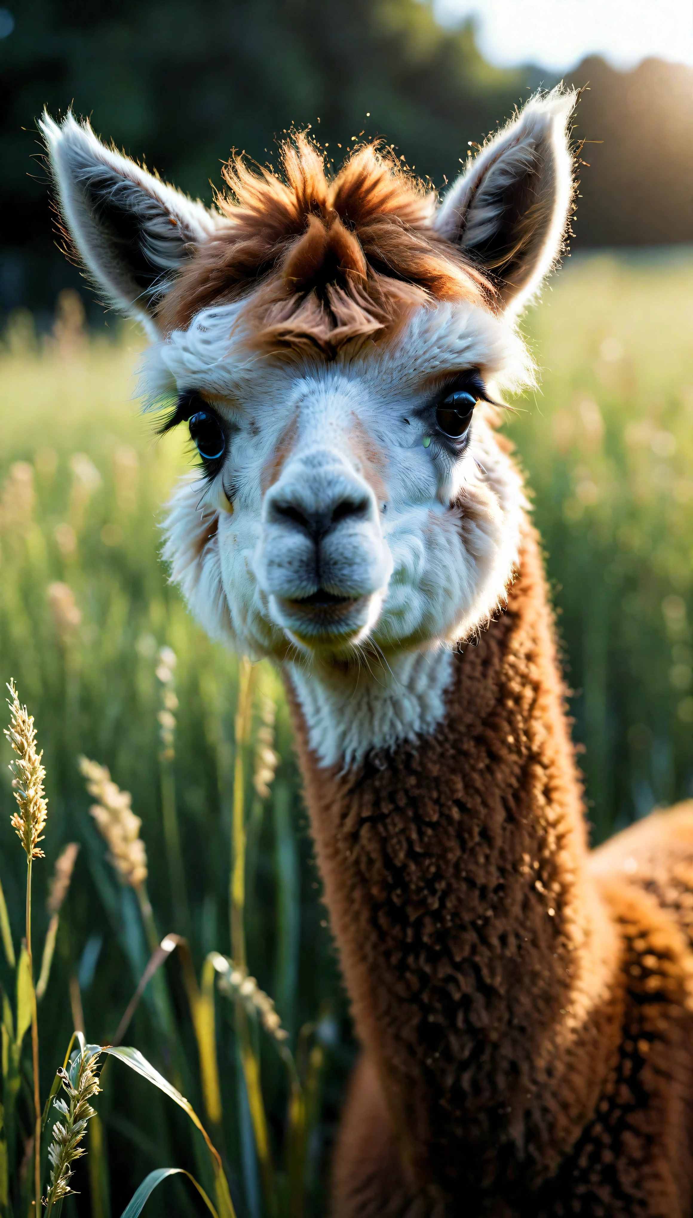 ((Masterpiece in maximum 16K resolution):1.6),((soft_color_photograpy:)1.5), ((Ultra-Detailed):1.4),((Movie-like still images and dynamic angles):1.3). | (Macro shot cinematic photo of exotic Alpaca in a grass field), (an Alpaca), (focus on the Alpaca), (macro lens), (exotic animal), (cute), (delightful atmosphere), (aesthetic photography style), (visual experience),(Realism), (Realistic),award-winning graphics, dark shot, film grain, extremely detailed, Digital Art, rtx, Unreal Engine, scene concept anti glare effect, All captured with sharp focus. | Rendered in ultra-high definition with UHD and retina quality, this masterpiece ensures anatomical correctness and textured skin with super detail. With a focus on high quality and accuracy, this award-winning portrayal captures every nuance in stunning 16k resolution, immersing viewers in its lifelike depiction. | ((perfect_composition, perfect_design, perfect_layout, perfect_detail, ultra_detailed)), ((enhance_all, fix_everything)), More Detail, Enhance.