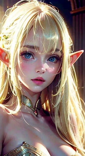 Photorealistic shining blonde hair in front of a pretty elf face、Long silky bangs over the eyes, slender, delicate elf woman. Bright pale white sky blue eyes、Very beautiful highlights of the eyes、Long blonde hair on face、Super long straight silky hair、Super long, flowing blonde hair that shines with bright, straight hair、skimpy, pale green dress with side boob, , delicate, attractive married young woman、gentle face、cheek gloss、bright look、small face beauty、realistic, photo, gorgeous, Nordic elf woman, voluptuous