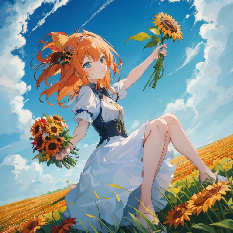 anime girl with red hair sitting in a field of sunflowers, beautiful sunflower anime girl, rin, official anime artwork, official artwork, beautiful anime art, beautiful anime artwork, epic light novel art cover, zerochan art, in field high resolution, made with anime painter studio, official art, anime style 4 k, high quality anime art, high definition anime art