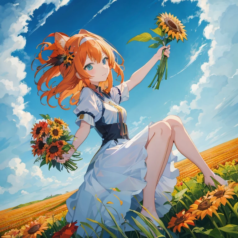 anime girl with red hair sitting in a field of sunflowers, beautiful sunflower anime girl, rin, official anime artwork, official artwork, beautiful anime art, beautiful anime artwork, epic light novel art cover, zerochan art, in field high resolution, made with anime painter studio, official art, anime style 4 k, high quality anime art, high definition anime art