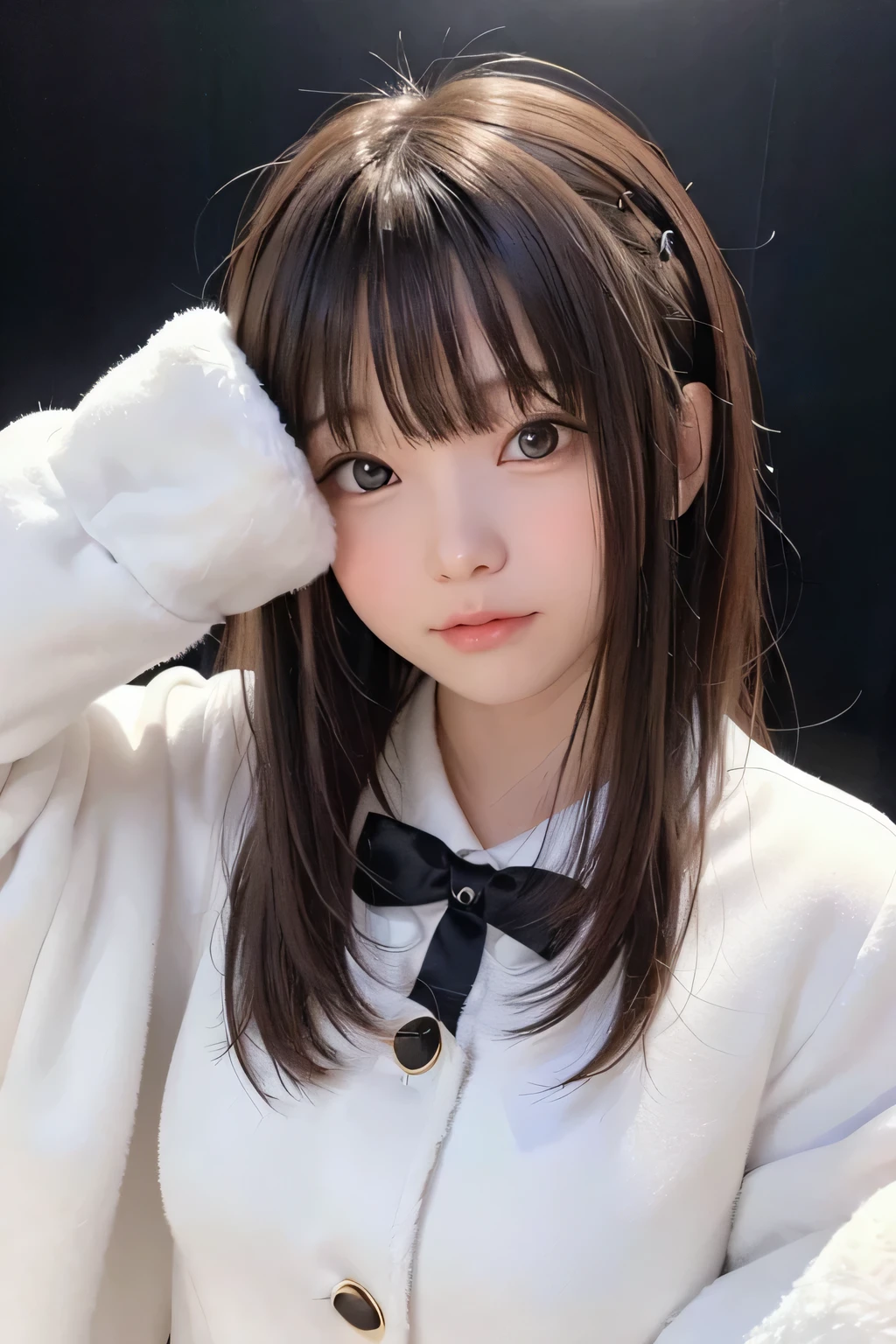 A close up of a woman with a bow tie and a white jacket - SeaArt AI