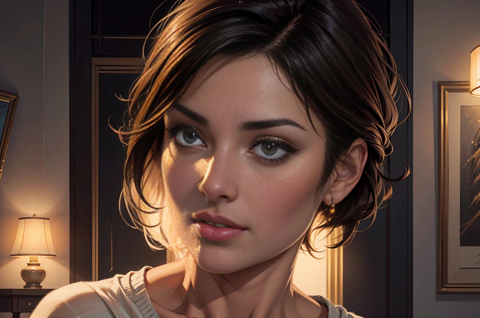 Emmanuelle Chriqui, bee sexy clothes, character portrait, 3 9 9 0 s, short hair, intricate, elegant, highly detailed, digital painting, artstation, concept art, smooth, sharp focus, illustration, art by wlop, charlie bowater and alexandra fomina