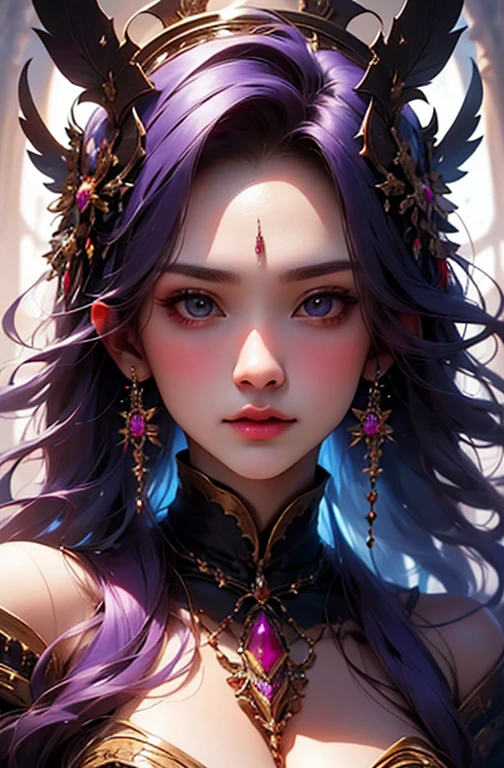 Zerg Queen is a beautiful girl: Lanlinger is 18 years old, Untidy hair, Oil paint, Beautiful perfect face, Smooth skin and perfect face, Light purple and lilac color added, Added red light, Complex details, splash screen, 8K resolution, Masterpiece, nice face, Mysterious magic collection wallpaper  