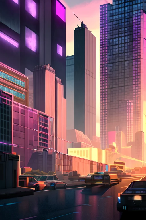 ((best quality)), ((masterpiece)), (detailed), perfect background, best quality, dynamic lighting, perfect shading, soft shading, soft colors, pastel colors, vivid colors, futuristic city, taking place in 2XXX, Neo-Noir, Cyberpunk, East Coast, Maine, Metropolitan statistical area, Buildings are a combination of Bauhaus and Brutalist architecture,