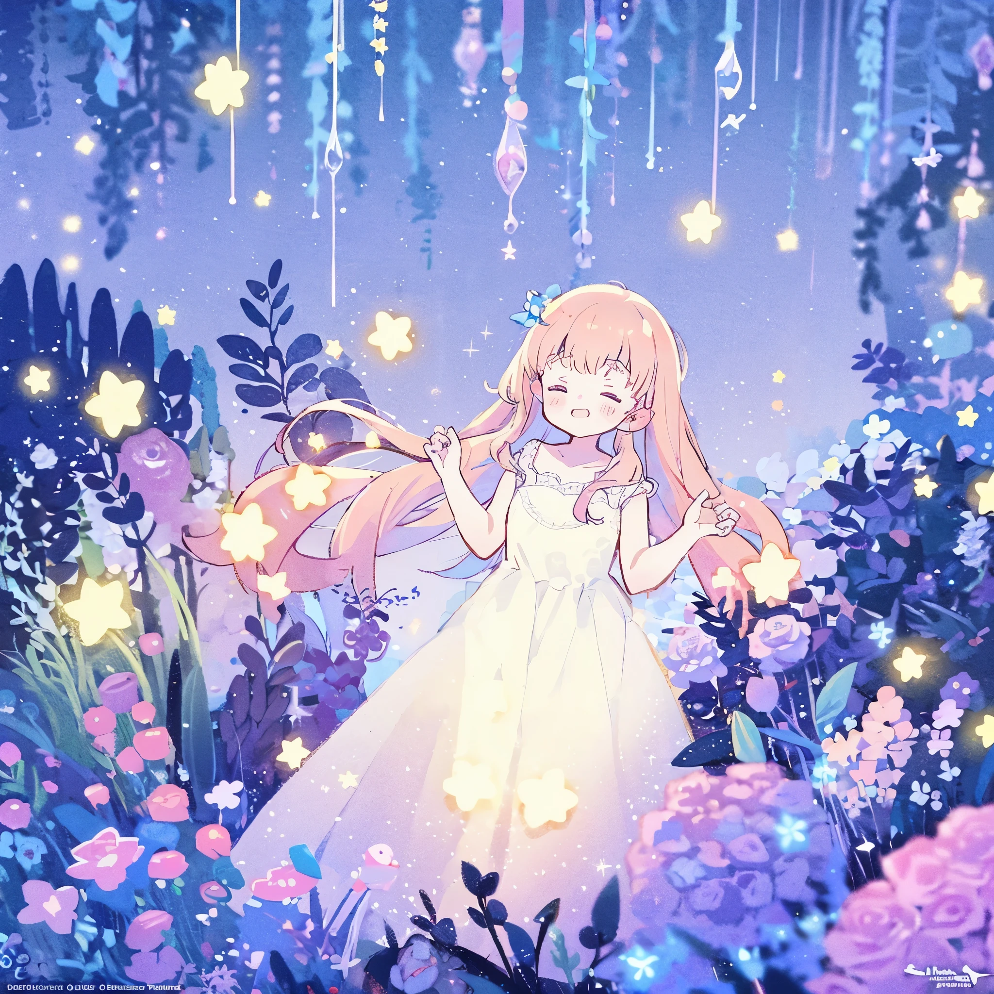 komplexer Hintergrund, Wunschstern Hintergrund, a woman wearing an ethereal Mystikeral pink translucent dress that reflects the stars, perfume Werbekunst, Mystiker, komplexe Zeichnung, sehr detailliert, Marke Covergirl, Werbekunst, artistic representation, ethereal, sternenklare Nacht, Midtravel-Stil, Blumen, Pflanzen, magischer Sternengarten