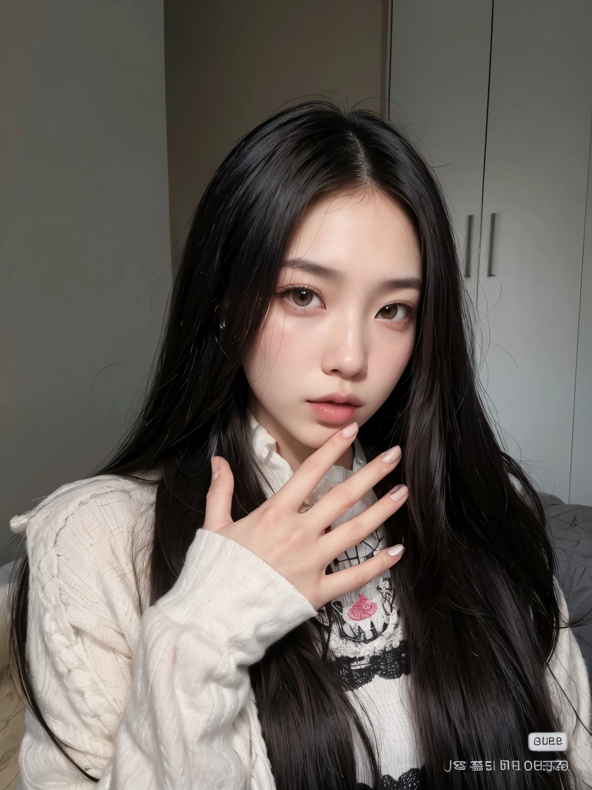 Shaggy Asian woman with long black hair and white shirt, cruel korean goth girl, Ulzzang, com cabelo comprido and piercing eyes, maquiagem sul-coreana popular, Retrato de Jossi do Blackpink, maquiagem coreana popular, Jisoo do Blackpink, com cabelo preto liso, retrato de jisoo blackpink,  coreana, asian girl com cabelo comprido, com cabelo comprido