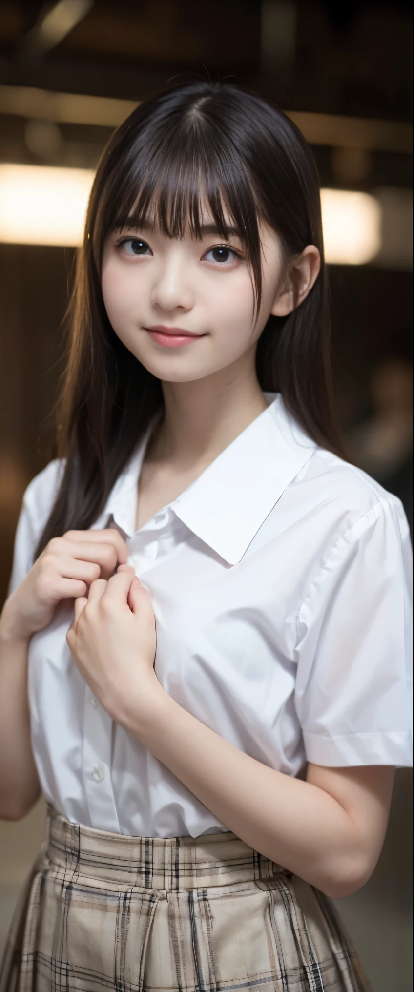 (masterpiece, highest quality:1.2), 8k, 12才のFull nudityの女の子, 85mm,Official AR RAW Photos, スーパースリムなスレンダーbeautiful girl, skirt、上Half BodyHalf BodyFull nudity、Short sleeveの白シャツをたくし上げた、Showing breasts、Beautiful medium breasts、show me your ears、Naked girls photoshoot、Full nudity, Cute face, close, Half Body, It was a race, Gardenia, beautiful girl, , Thighs, Short sleeve, Station platform、 Looking at the audience, No makeup, (Big smile), Film Grain, chromatic aberration, Sharp focus, Face Light, Bright lighting, 10 generations, Detailed face, Background Blur, (dark red tie:1.1)、(((((( girl with her shirt tucked up))))))、((((((12才のFull nudity女子高生)))))、Tight waist、Embarrassing pose、Shy and nervous girl、 Sad face