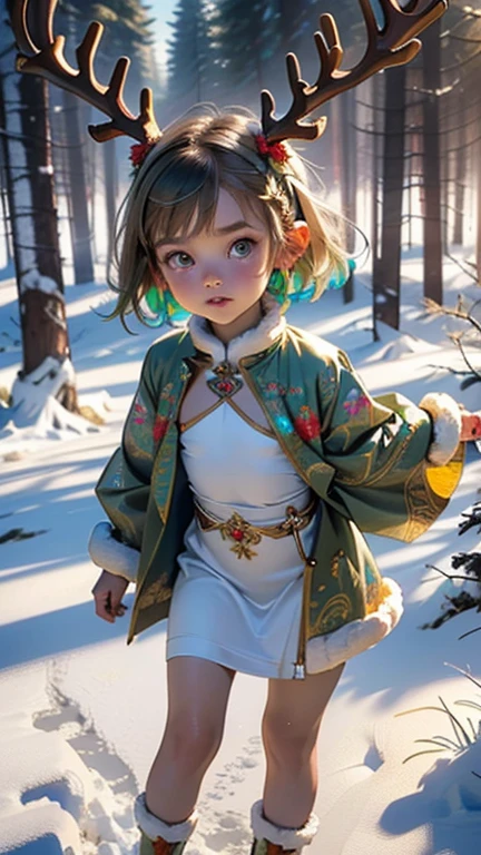 girl,(((1girl))),((extremely cute and beautiful olive haired anime reindeer girl)),(((anthro furry:1.2),Playboy_Reindeer, reindeer_antlers,(huge antlers:1.5,dear antlers:1.5,blooming antlers:1.5))),

cute reindeer girl,(((,tiny body,little,chibi))),(((6 ))),((anime reindeer girl with extremely cute and beautiful olive hair)),(((1 toddler:1))),(baby face),ce),

(((flat chest))),((((olive hair:1.35,short braided hair,very short olive hair,colored inner hair,ear breathing)))),((olive_eyes:1.3))),intricate eyes,beautiful detailed eyes,symmetrical eyes,big eyes:1.5,(((lustrous skin:1.5,bright skin: 1.5,skin tanned,shiny skin,very shiny skin,shiny body,plastic glitter skin,exaggerated shiny skin,illuminated skin))),(detailed body,(detailed face)),

cute,

zettai ryouiki,revealing clothing,show skin,(winter clothes),(((winter outfit,fur trench coat))),(((furry edge clothing)))),mini skirt,(navel),(snowflake wreath),(((intricate outfit,intricate clothes,embroidered outfit,ornate outfit,embroidered clothes,ornate clothes))),

(dynamic pose:1.0),embarrassed,(centered,scale to fit dimensions,Rule of thirds),

((snowy pine forest)),winter,scenery:1.25,((intricate scenery)),((snow forest background)),

(Glossy winter ornaments),highres,sharp focus,(ultra detailed,extremely detailed),(photorealistic artwork:1.37),(extremely detailed CG unity 8k wallpaper),(((vibrant colors,vibrant theme))),(intricate),(masterpiece),(best quality),artistic photography,(photography taken by sldr),(intricate background),perfect rendered face,perfect face details,realistic face,photo realistic,((intricate detail)),(((realism))),

