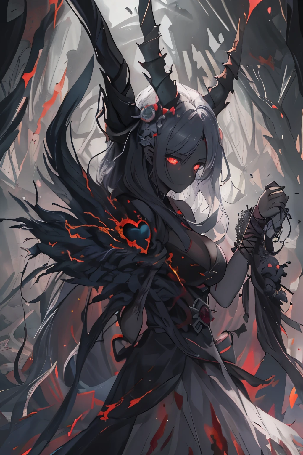 (Dark Skin), (Devil horns), big breasts,
The temptation of immortality dominates my heart、Condemned、I was on my knees, exhausted., 騒乱の力を呼び起こす私は近づいてくる嵐孤独に黒い雲をかき立てる私は自分の名前を取り戻す者Born in flames, I am blessed, my family crest is the demon of death, forsaken, I have woken up, the ashes of a phoenix in the sacred darkness, misery pouring down, fate chasing time, inheriting nightmares., Surrounded by fate, there is no escaping it. I walk the line between light and light. Through the empty halls I've wandered into. I won't give up. The truth in the eyes of embers. Forever battling in fire and ice, two souls once lost., And now、They remember、I am the approaching storm、Inducing dark clouds and loneliness、I am the one who reclaims my name、Born in flames, I am blessed, my family crest is the demon of death, forsaken, I have woken up, phoenix ashes in sacred darkness, misery pouring down, fate chases time, fades into the night, leaving behind lost shadows, attachments draw me in and fade away, I have come to take what is mine. Lurking in the shadows beneath the veil of night, constellations of blood spinning. The one who stands at my feet.々Dancing among the tombs of the dead, Recurring dreams of the Black Throne, Relics of Darkness, Summoned from the ashes, the puppet master gathers all the people and pulls the strings, I want this power that distorts my heart every time the blades clash? There's a fire burning behind the trees、Secret Love、Lineage is coveted、A dark heart embraces crimson joy。Will your gloomy heart be healed?、Or will it be destroyed??
Bury the light deep inside your heart and throw it away, We can't go home, we burn chaos in the wind, we're drifting alone at sea