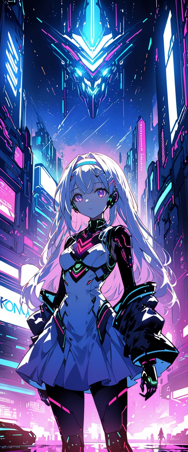 Anime girl wearing a dress and headband standing in front of a building, digital cyberpunk anime art, Digital Cyberpunk - Anime Art, anime cyberpunk art, cyberpunk anime girl, cyberpunk anime girl mech, anime style 4k, Best Anime 4K Kona-chan Wallpaper, cyber high school girl, cyberpunk anime art, portrait anime space cadet girl, future anime girl, Dreamy cyberpunk girl