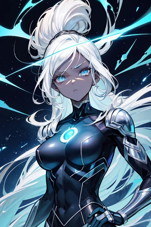 cartoon of a black woman holding a beer bottle in a bar, portrait of ororo munroe, x-men storm, storm!,  badass pose, loish |, animated episode still, handsome drow, amanda clarke, female lightning genasi, afrofuturism anime, cyborg - black girl with silver hair, x-woman storm