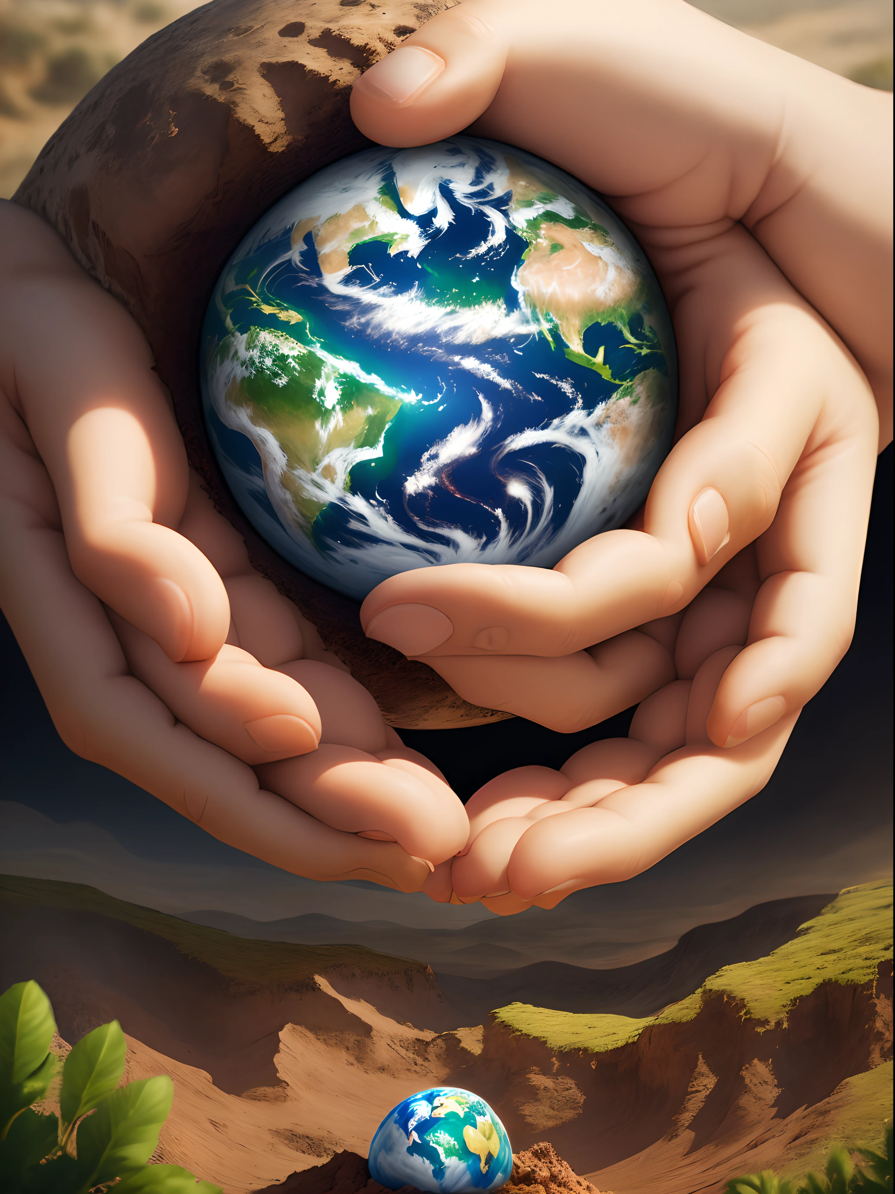 sosteniendo la tierra en la mano